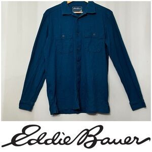 Eddie Bauer Hemp Cotton Shirt Button Down Blue Teal‎ Sustainable Men’s M